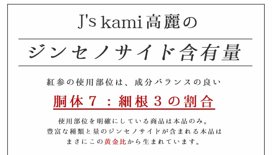 J's Kami高麗30カプセル（265mg×30）高濃度 高麗人参エキス粉末